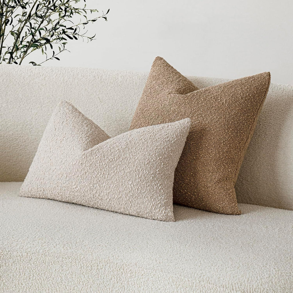 Foindtower Textured Boucle Throw Pillow Covers Accent Solid Lumbar Pillow Cases Cozy Soft Decorative Couch Cushion Case for Chair Sofa…