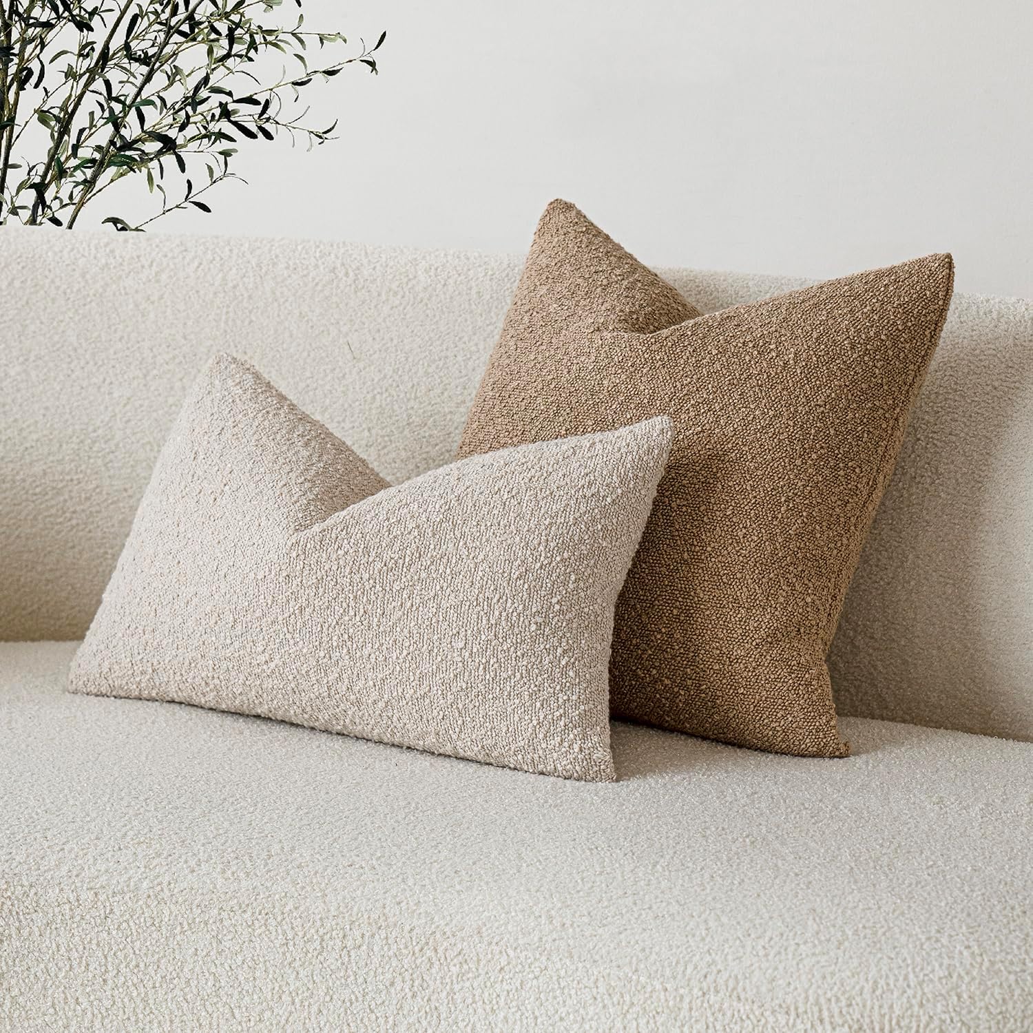 Foindtower Textured Boucle Throw Pillow Covers Accent Solid Lumbar Pillow Cases Cozy Soft Decorative Couch Cushion Case for Chair Sofa…