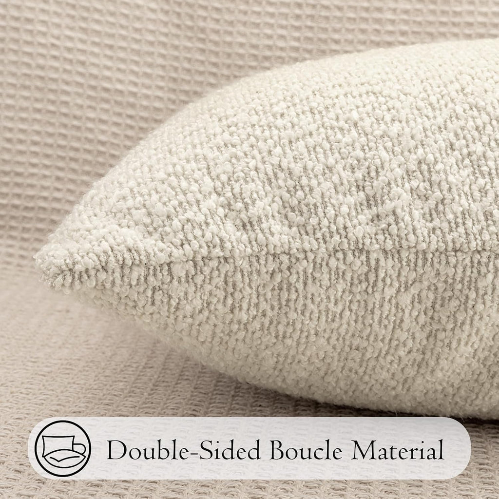 JoraLion 20x20 inch Boucle Throw Pillow Covers, Cream Woven Texture Neutral Pillow Cover Breathable Cushion Case for Couch Sofa Bed…