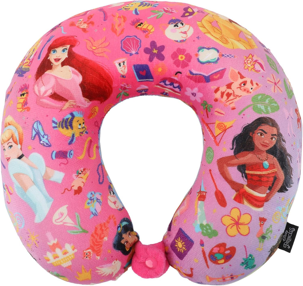 Bioworld Disney Princess 3-Piece Neck Pillow Travel Set with Eye Mask & Luggage Tag plastic Pink