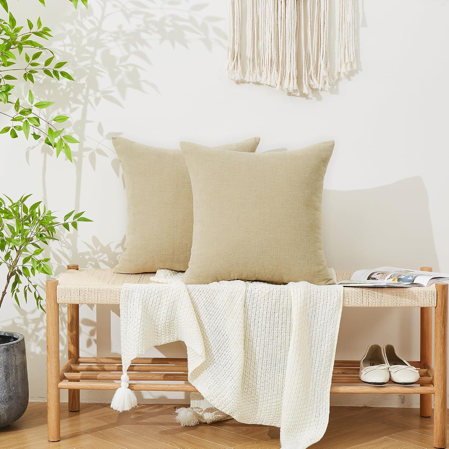 Gawamay Decorative Square 16x16 Inch Throw Pillow Covers Set of 2, Super Soft Chenille Pillows Farmhouse Fall Pillowcase for Living Room Be…