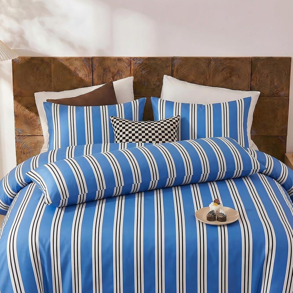 Merryword Queen Size Pillowcases, 100% Cotton Pillow Cases, Blue Striped Pillowcases, Soft Breathable Ribbon Stripe Pillow Covers, Set of 2…
