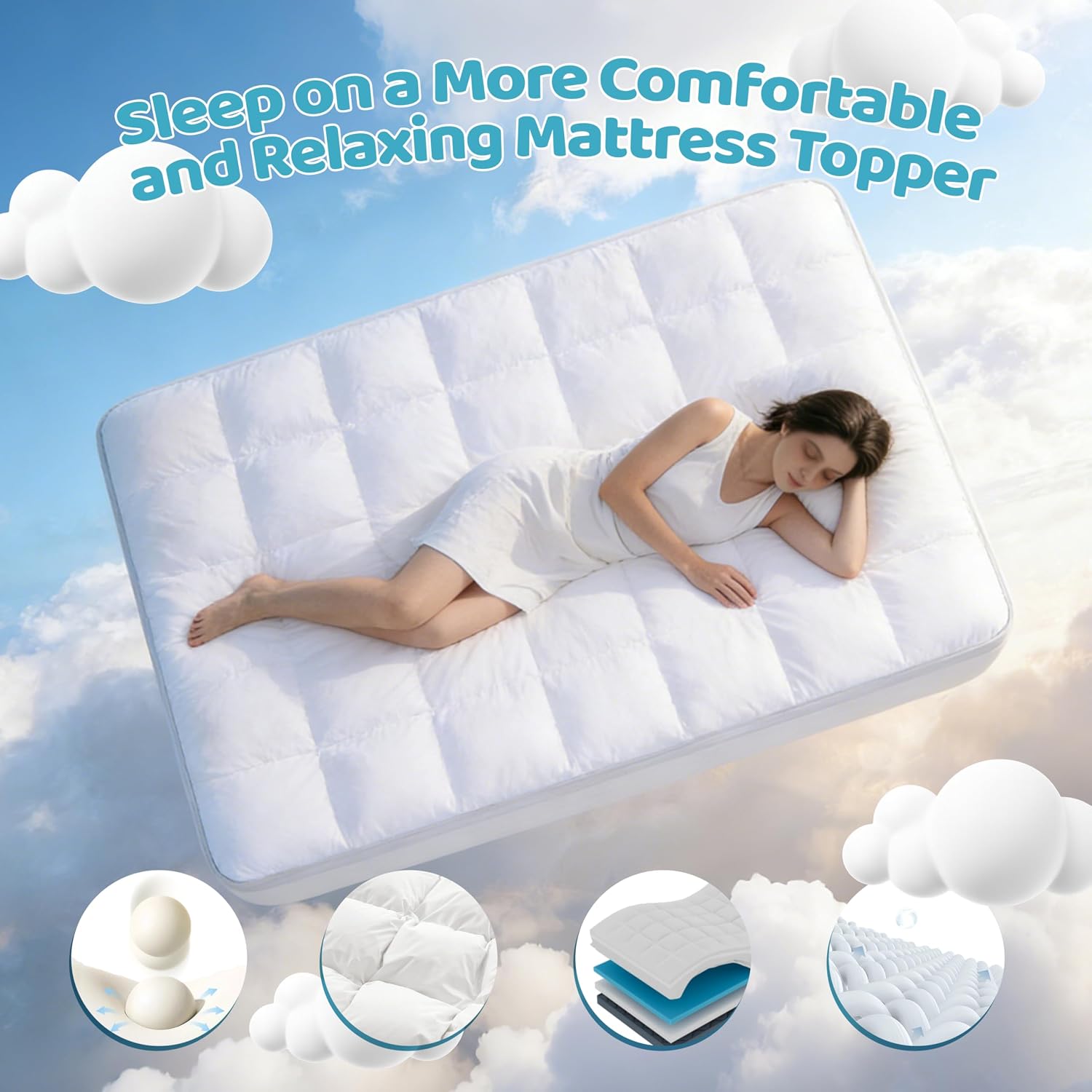 Mattrelax 4 Inch Memory Foam Mattress Topper King, 2" Cooling Gel Memory Foam + 2" Plush Pillow Top Mattress Pad, 2-in-1 Dual Layer Design,…