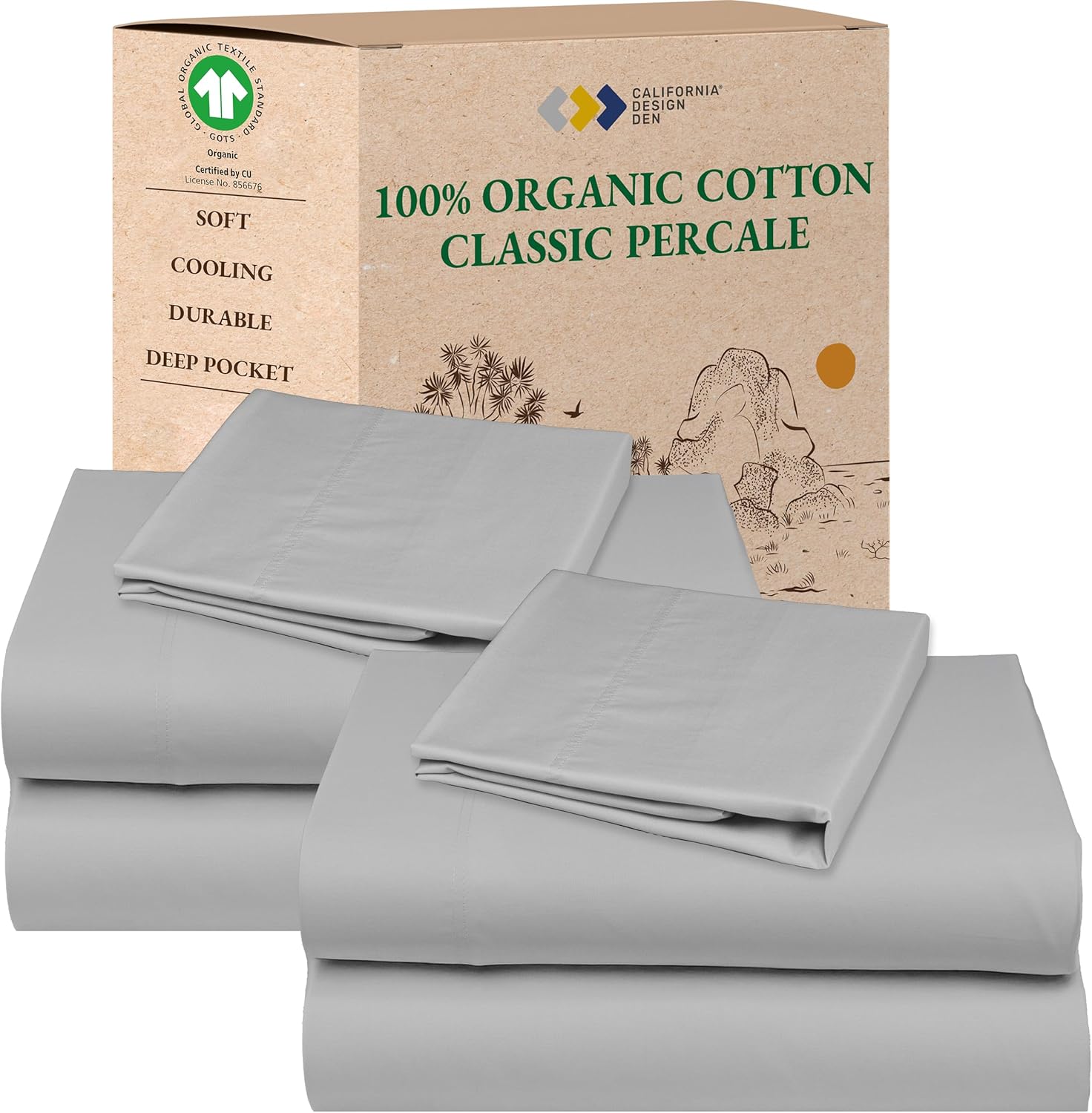 CaliforniaDesignDen California Design Den Pack of 2 Twin Sheets Set - 100% Organic Cotton Sheets Twin Size Bed Set, Crisp and Breathable Pe…