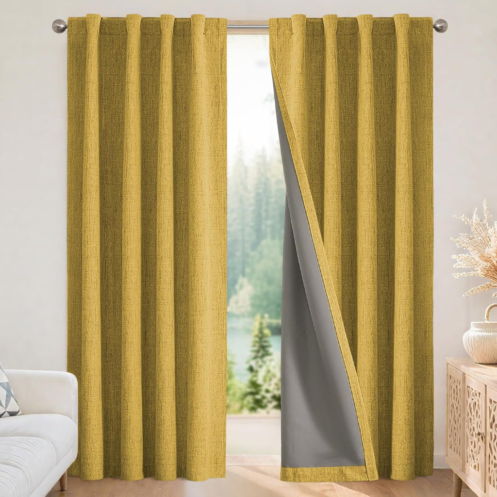 Joydeco Blackout Curtains for Bedroom - 100% Light Blocking 2 Panels Set Yellow Drapes 42" W x 90" L, Thermal Insulated Room Darkening Curt…
