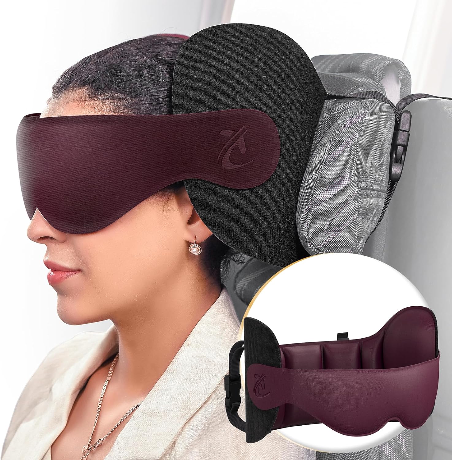 Travel Pillow, Airplane Neck Pillow for Long Flight, Oversized Head Strap with 3D Eye Mask for Sleep, 360°Support Headrest, Stop…