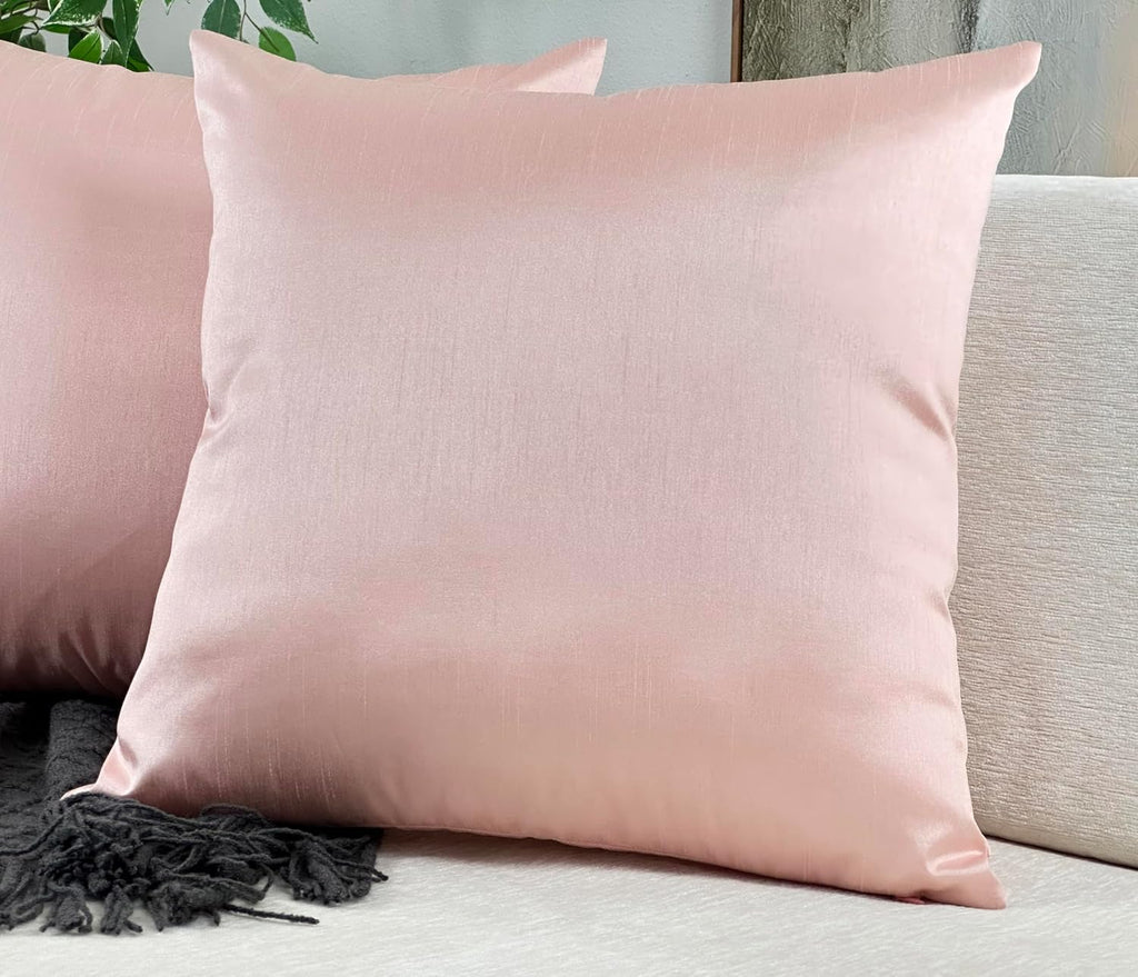 Aiking Home 24x24 Inches Faux Silk Square European Shams, Zipper Closure, Rose Pink (Set of 2)