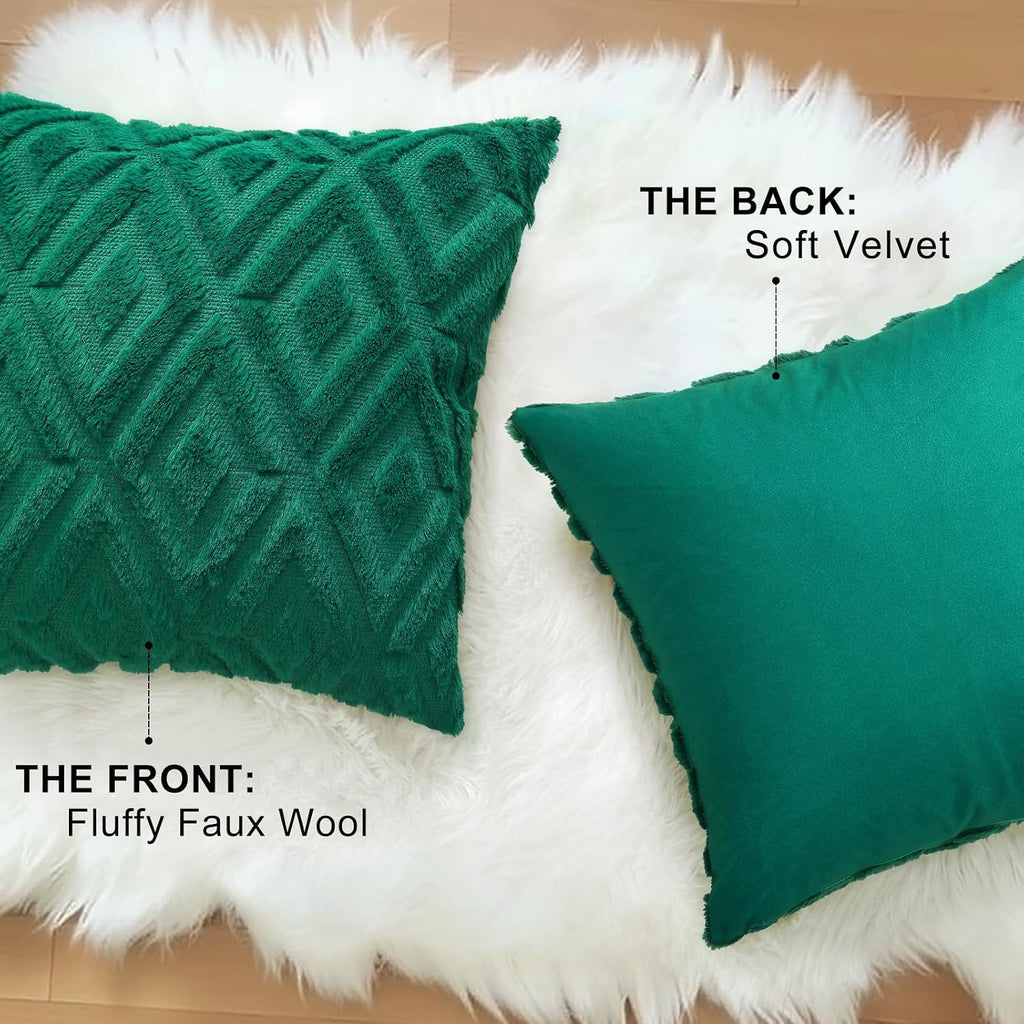 decorUhome Summer Couch Euro Sham Throw Pillow Covers 22x22 Set of 2, Decorative Soft Plush Faux Fur Wool Accent Pillow Covers for Modern F…