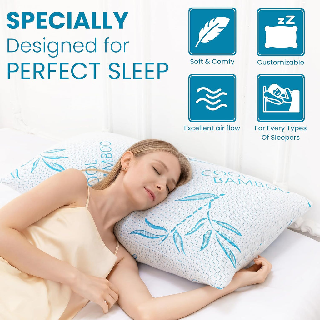 2 Pack Standard Size Rayon Derived from Bamboo Pillow for Sleeping, Cooling Shredded Memory Foam Adjustable Bed Pillow with…