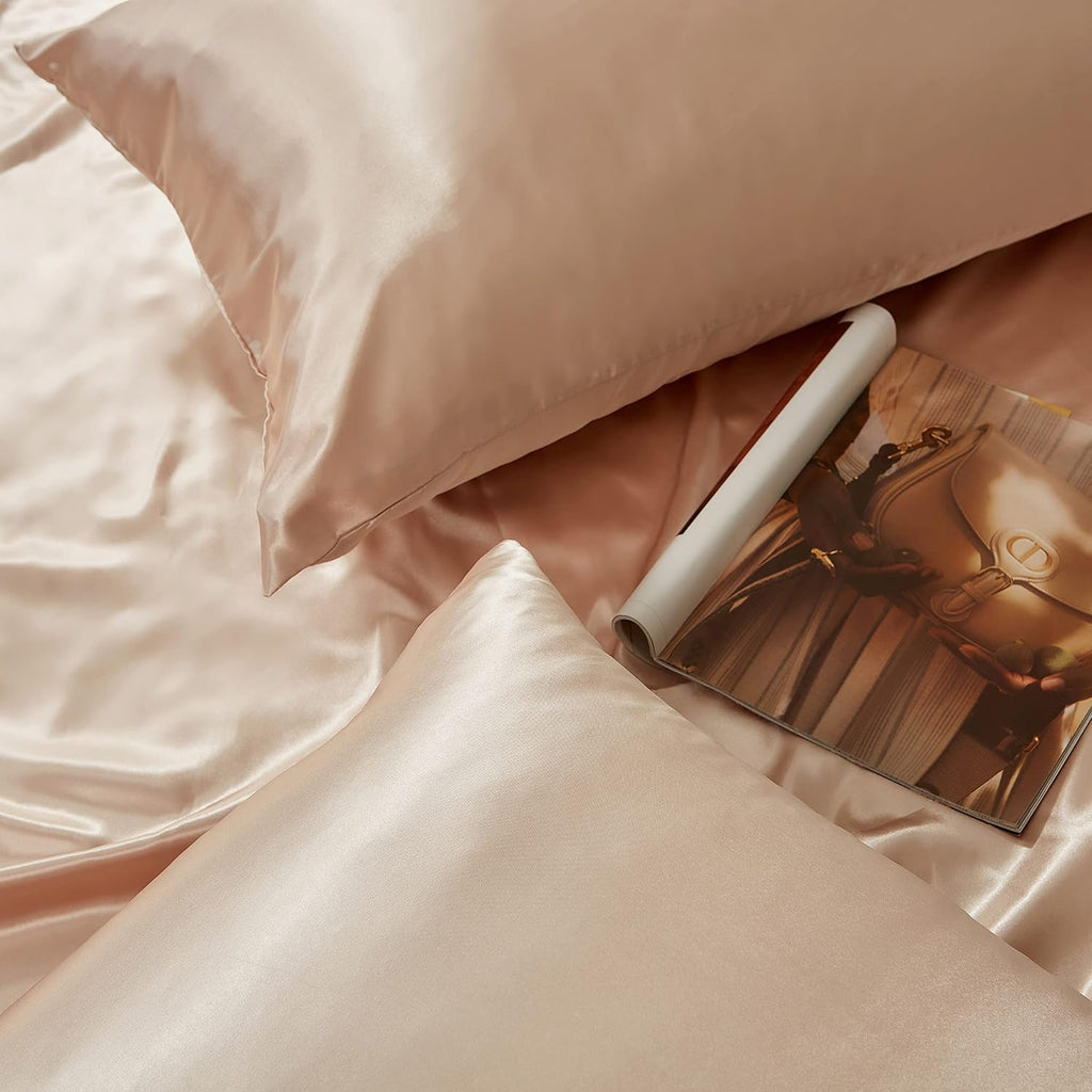 HommxJF Taupe Satin Pillowcase Standard Set of 2 with Envelope Closure, Taupe Silk Pillowcase for Hair and Skin (20x26)