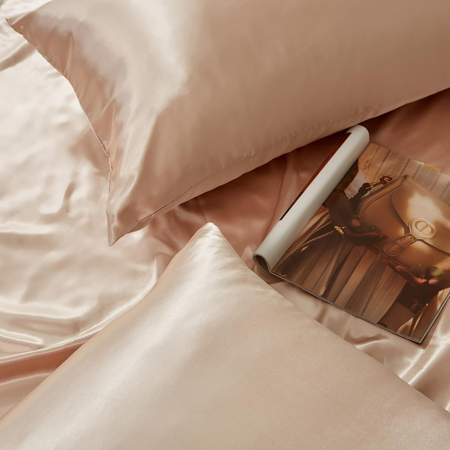 HommxJF Taupe King Size Satin Pillowcase Set of 2 for Hair and Skin, Taupe Silk Pillowcase Breathable Pillowcase with Envelope Closure