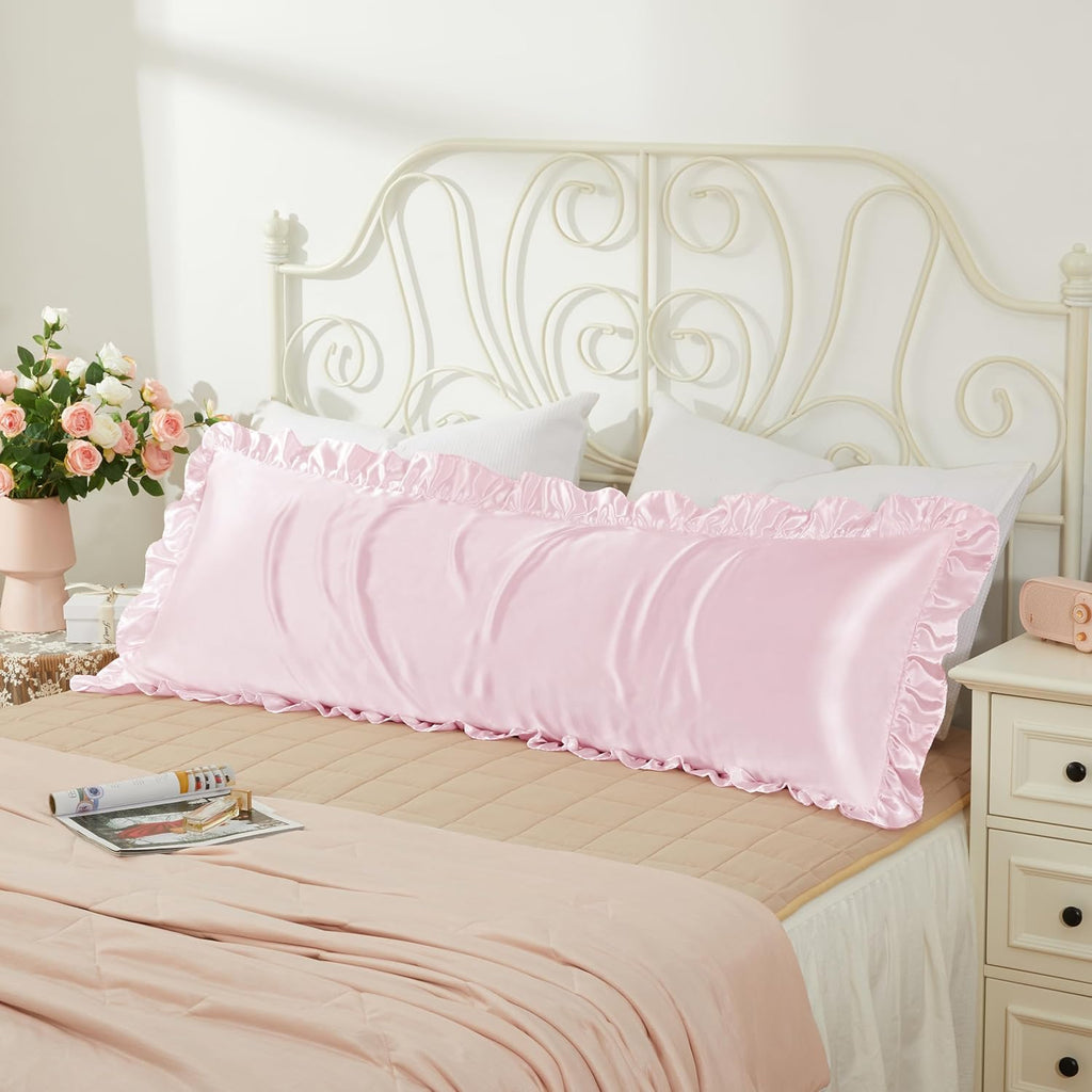 HommxJF Blush Pink Satin Pillowcases Body Pillow for Hair and Skin, Blush Pink Body Pillow Silk Pillowcase with Envelope Closure Princess Ro…