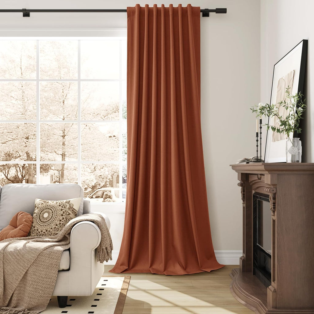 Guken Terracotta Linen 100% Blackout Curtains 102 Inch Long for Bedroom 2 Panels Set Black Out Room Darkening Thermal Insulated Soundproof…