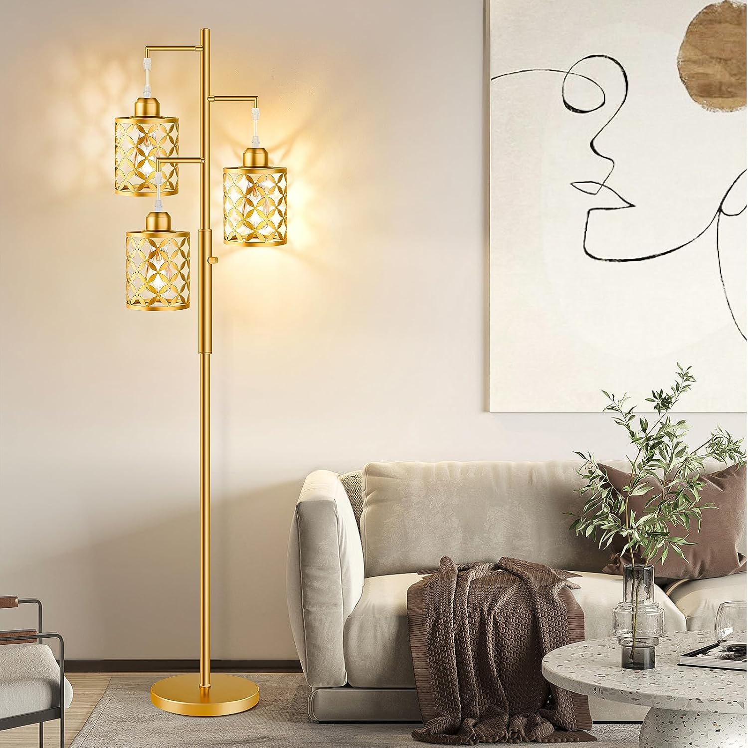 Dimmable Floor Lamp, Farmhouse Standing Lamp with Elegant Metal Cage, Industrial Tall Tree Floor Lamps for Living Room, Bedroom, Study…