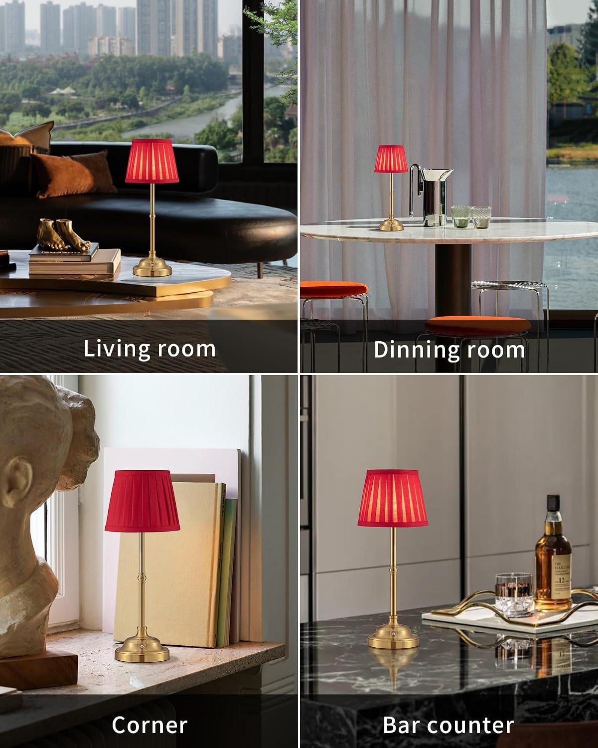 KDG Cordless LED Table Lamp Set of 2, Portables Fabric Shade Desk Lamps, 4000mAh Rechargeable Battery Powered Lighting, Dimmable Light…