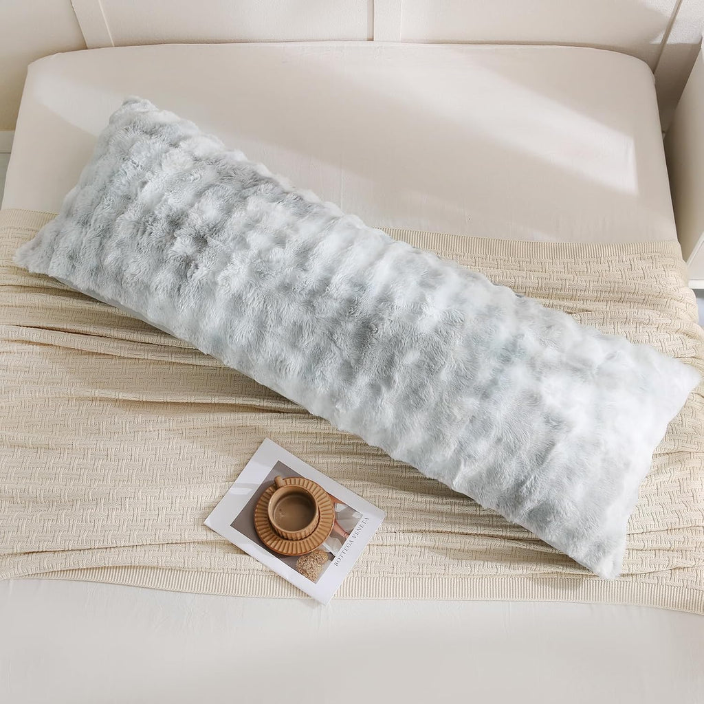 Chumerry Gray Fluffy Body Pillow Cover Faux Fur Pillowcase Extra Soft Fuzzy Plush Long Pillow Cover Gradient Gray Shaggy Body Pillow Case f…