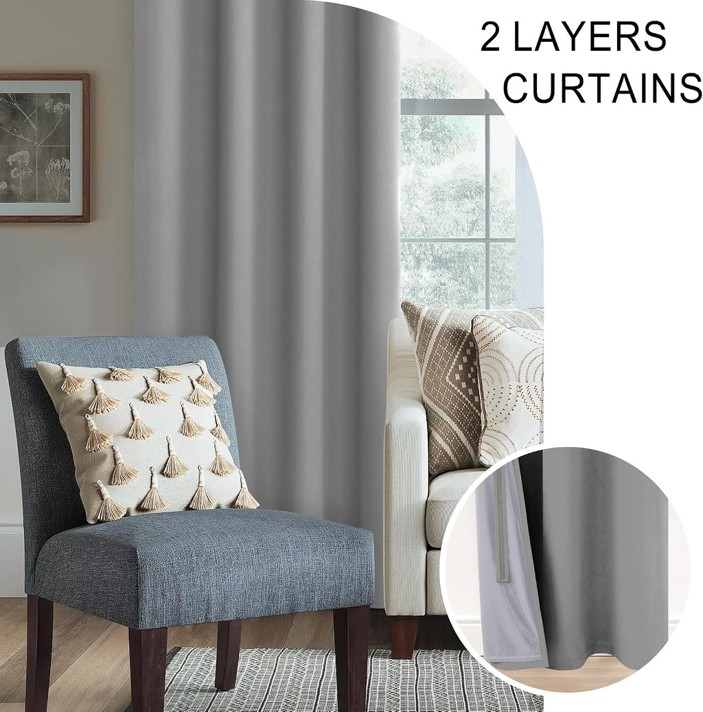 Xwzo Full Shading Blackout Curtains 72 Inches Length - Heat and Light Blocking Ring Top Window Drapes with Black Liner Backing for Bedroom…