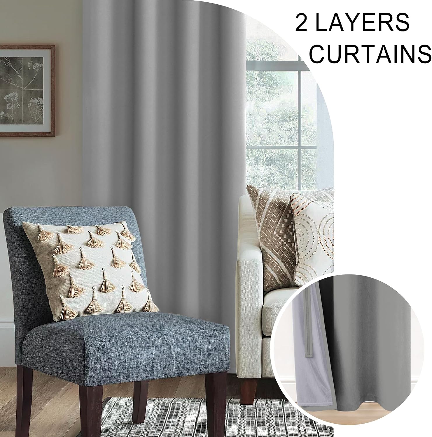 Xwzo 100% Blackout Window Curtains - Thermal Insulated & Completely Room Darkening Black Liner Window Treatment with Tiebacks for Bedroom/L…