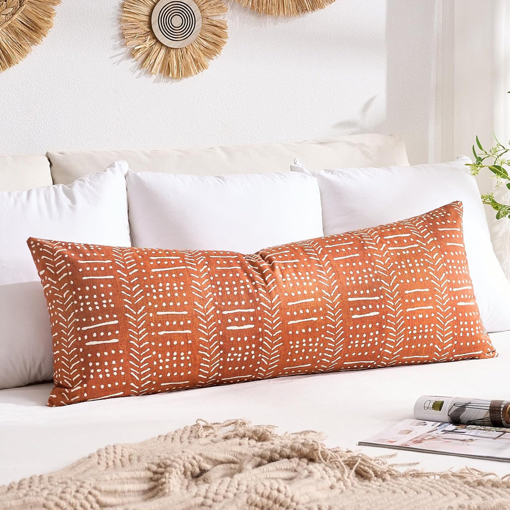 BONSTRAP Boho Decorative Lumbar Throw Pillow Covers Vintage Farmhouse Cushion Covers 14X36 Red Rectangular Bolster Long Rustic Pillo…