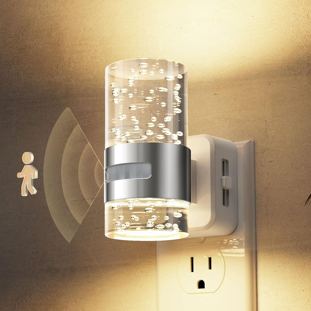 L LOHAS LED Motion Sensor Night Light, Dimmable Night Lights Plug into Wall, 3000K Night-Lights with 0-100 LM Adjustable, Acrylic Bubble…