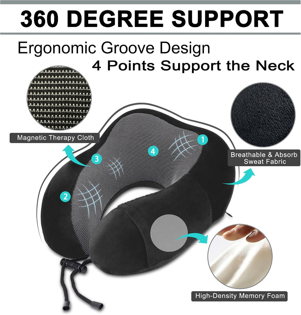 urnexttour Travel Pillow and Blanket Set Neck Pillows Travel Essentials with Sleep Mask for Airplane Car Memory Foam Black