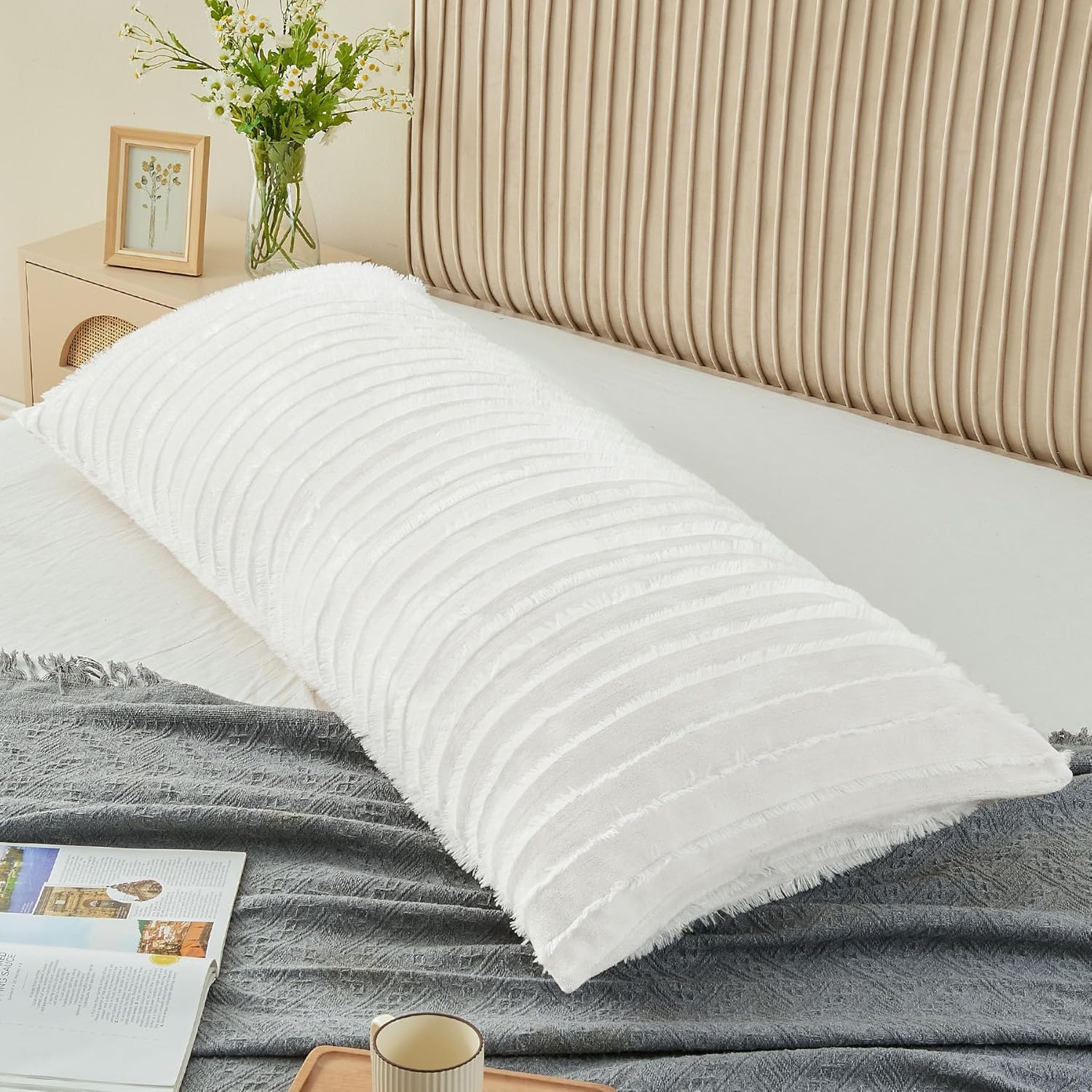 Bedelite Body Pillow Cover with Zipper Closure, Decorative Boho Fleece Pillowcase 20 x 54 Inches, Luxury Fluffy Plush Long Body Pillow Pill…