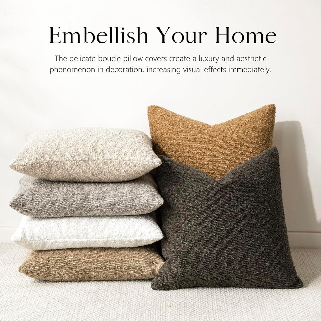 Foindtower Decorative Textured Boucle Throw Pillow Covers Accent Solid Pillow Cases Neutral Soft Cozy Couch Cushion Case for Chair Sofa…