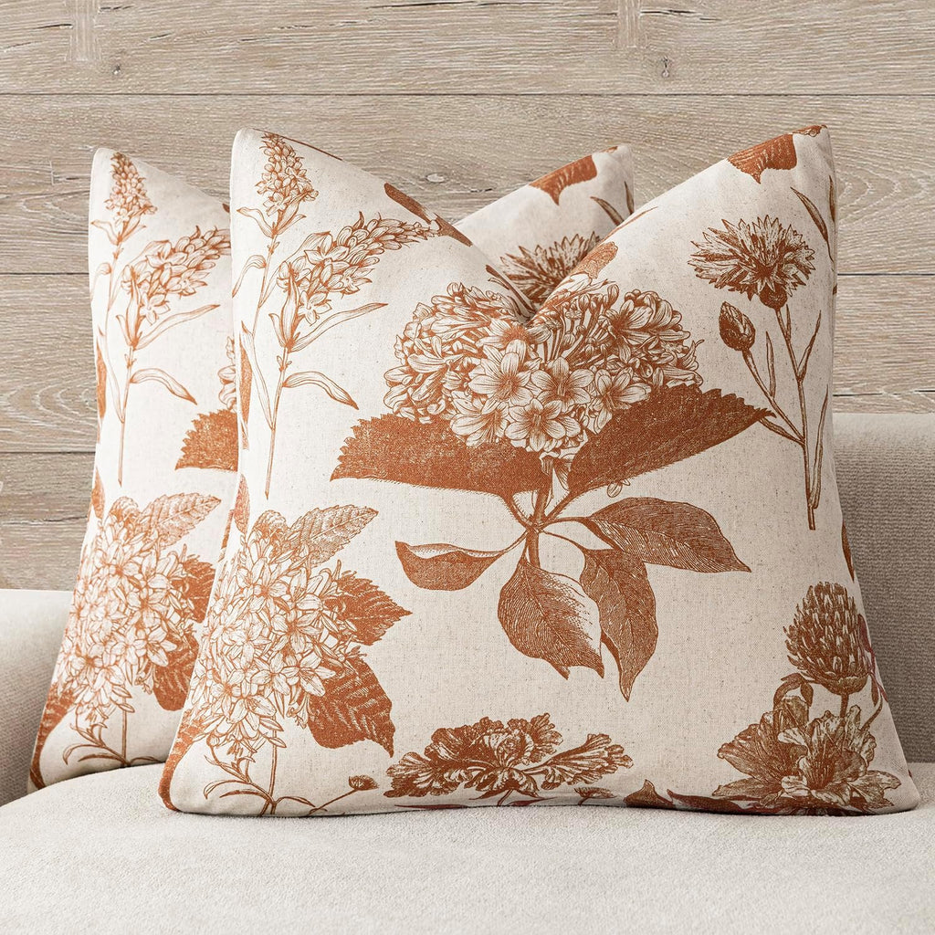 Foindtower Set of 2 Linen Floral Throw Pillow Covers Vintage Accent Print Decorative Cozy Cushion Covers Farmhouse Boho Home Decor for…