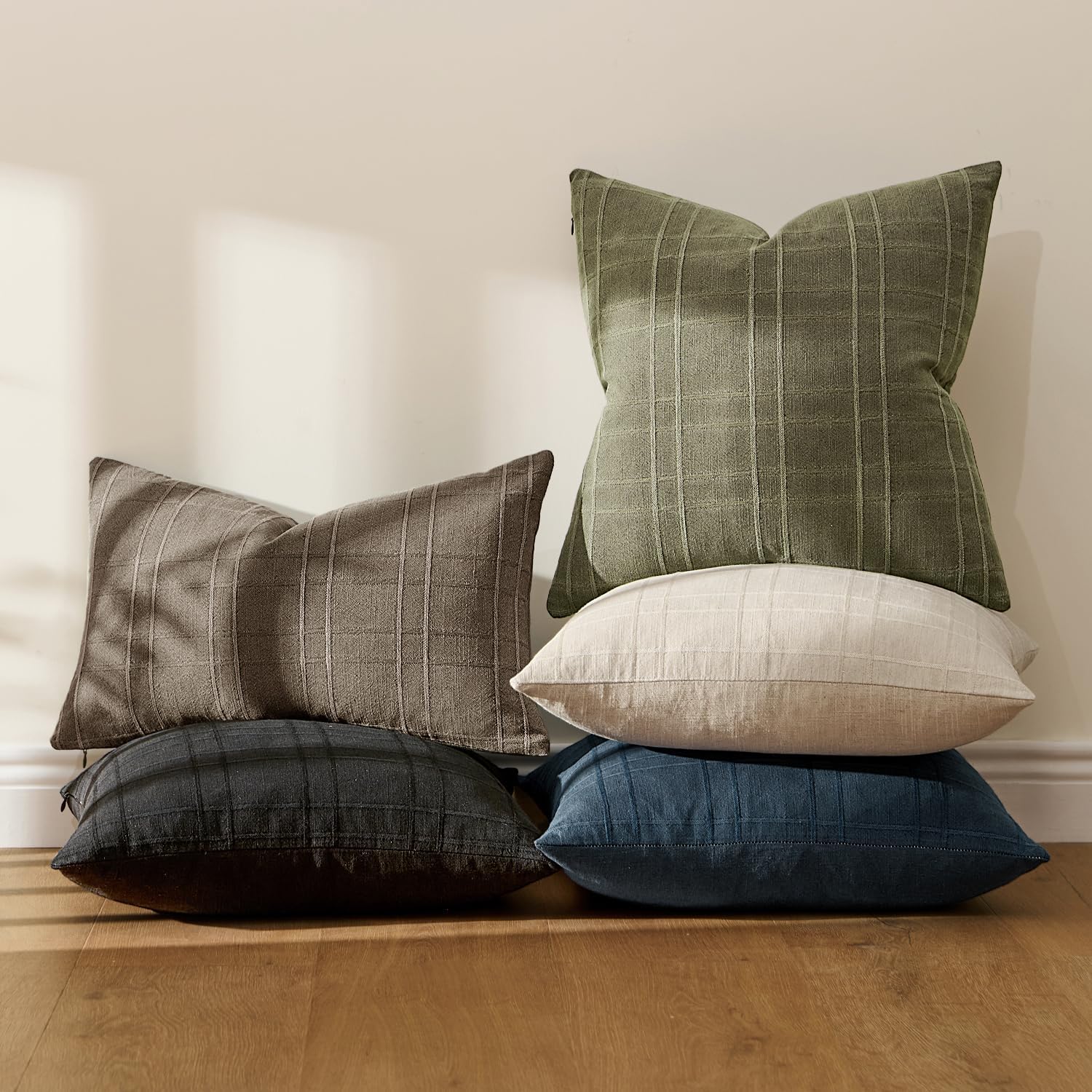 Miulee Decorative Linen Check Throw Pillow Covers Neutral Farmhouse Vintage Spring Pillow Covers 20x20 Set of 2 Boho Modern Home Decor for…