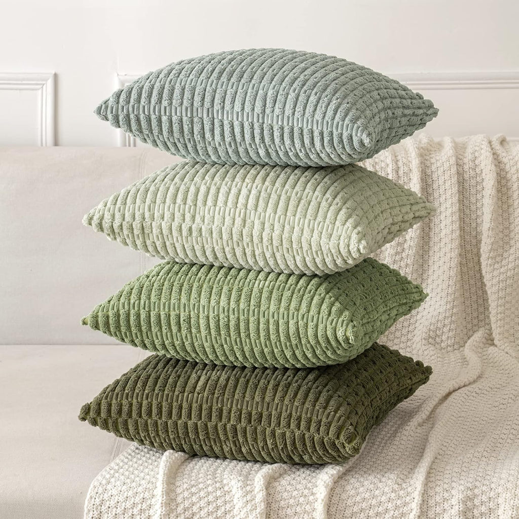 Miulee Pack of 2 Spring Corduroy Decorative Throw Pillow Covers 18x18 Inch Soft Boho Striped Pillow Covers Modern Farmhouse Home Decor for…
