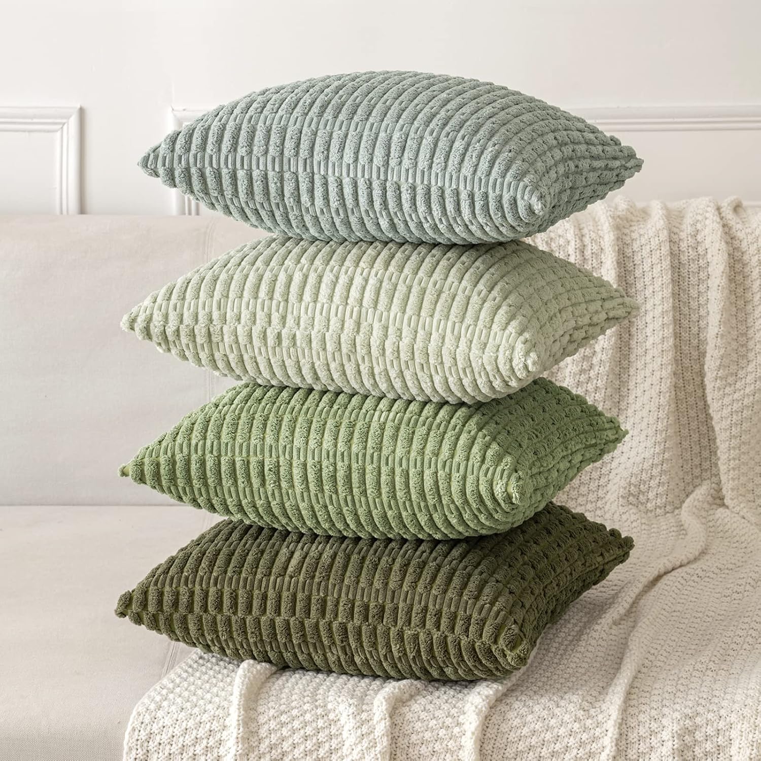 Miulee Pack of 2 Spring Corduroy Decorative Throw Pillow Covers 18x18 Inch Soft Boho Striped Pillow Covers Modern Farmhouse Home Decor for…
