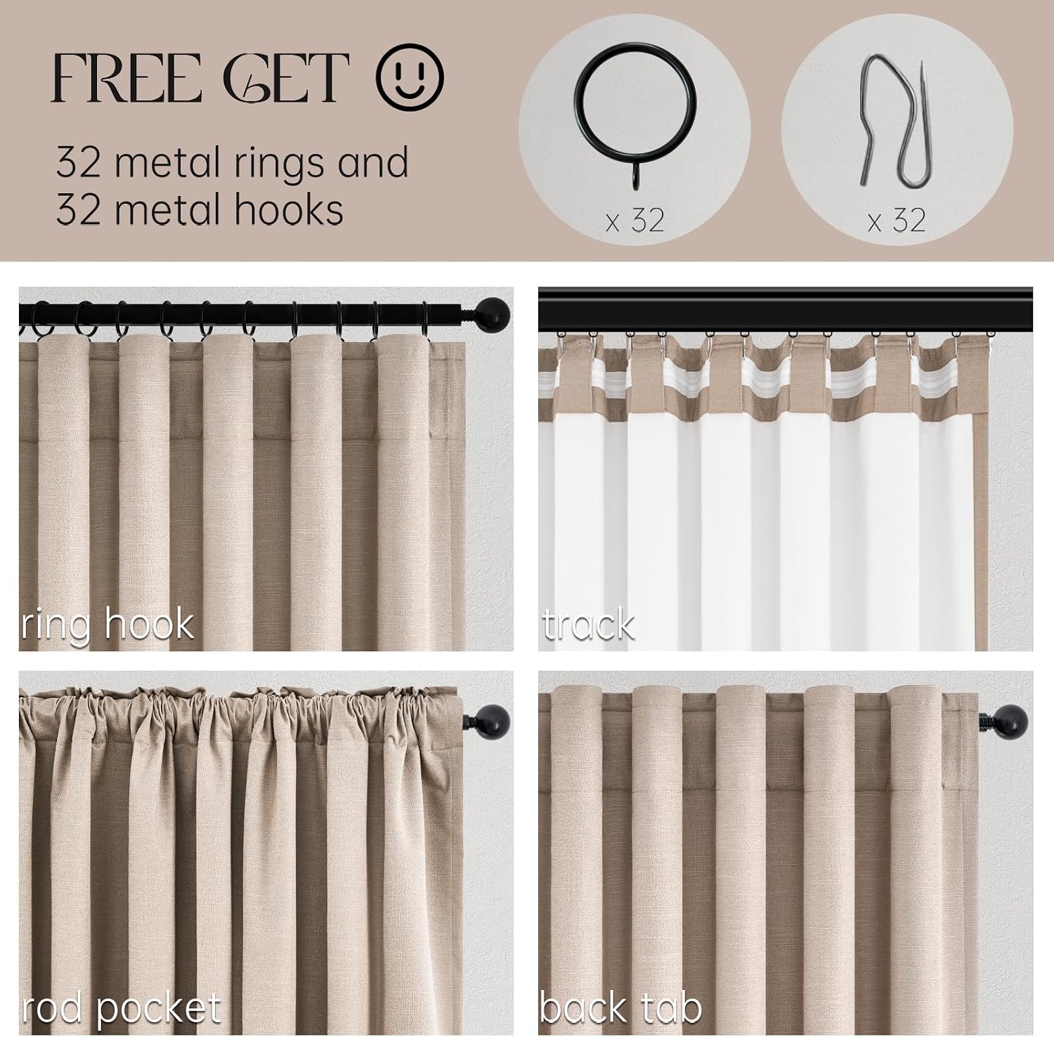 Topfinel 92 inch Long Blackout Curtains 2 Panels Set Neutral Beige Window Drapes 100% Blackout Linen Curtain with Back Tab Rod Pocket Sunli…