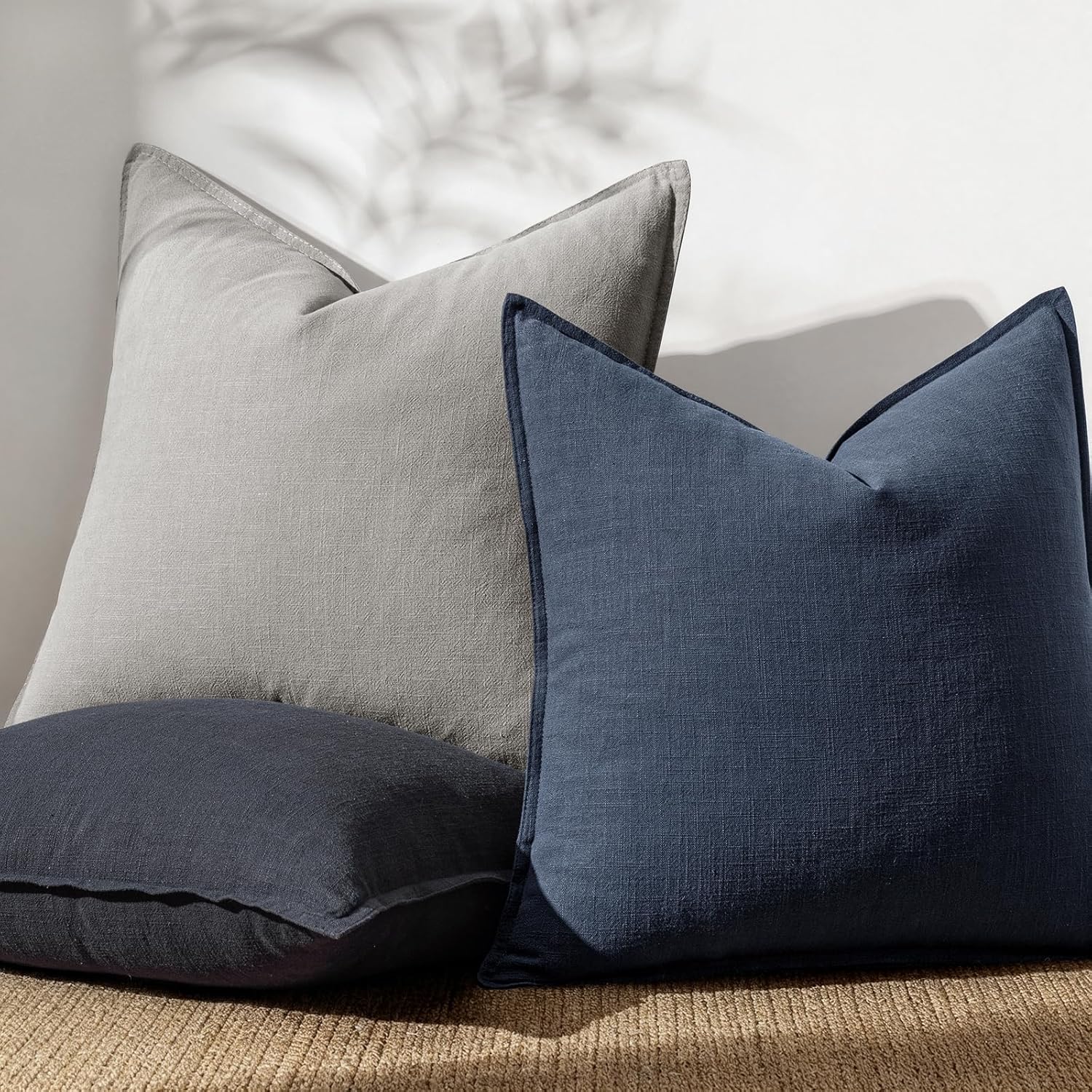 Anroduo Pack of 2 Decorative Linen Pillow Covers Dark Gray Neutral Farmhouse Boho Soild Cushion Case Soft Accent Pillowcase for Couch Sofa…