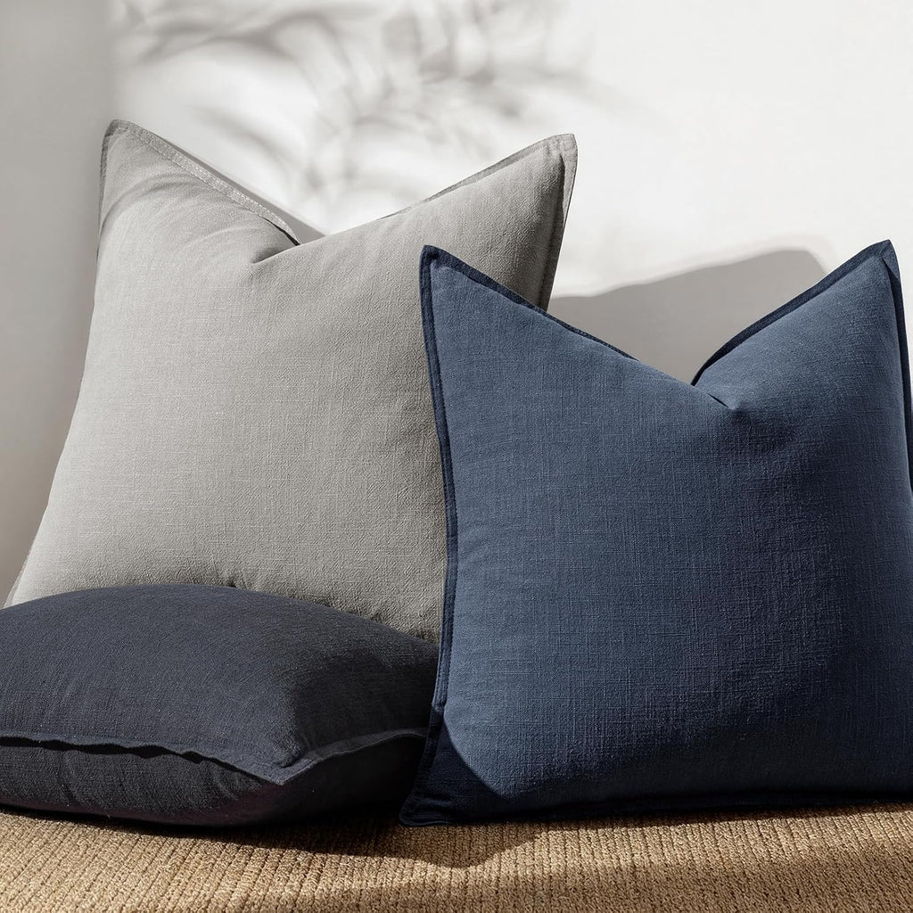 Anroduo Pack of 2 Decorative Linen Pillow Covers Light Gray Neutral Farmhouse Boho Soild Cushion Case Soft Accent Pillowcase for Couch Sofa…