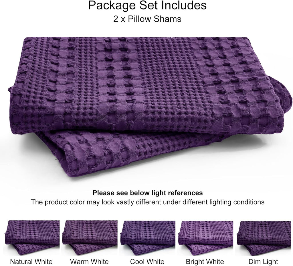 Phf 100% Cotton Waffle Weave Euro Sham Covers, 2 Pack 26" x 26" Bed Pillow Covers for Elegant Home Decor, No Filling, Luxury Aesthetic Soft…