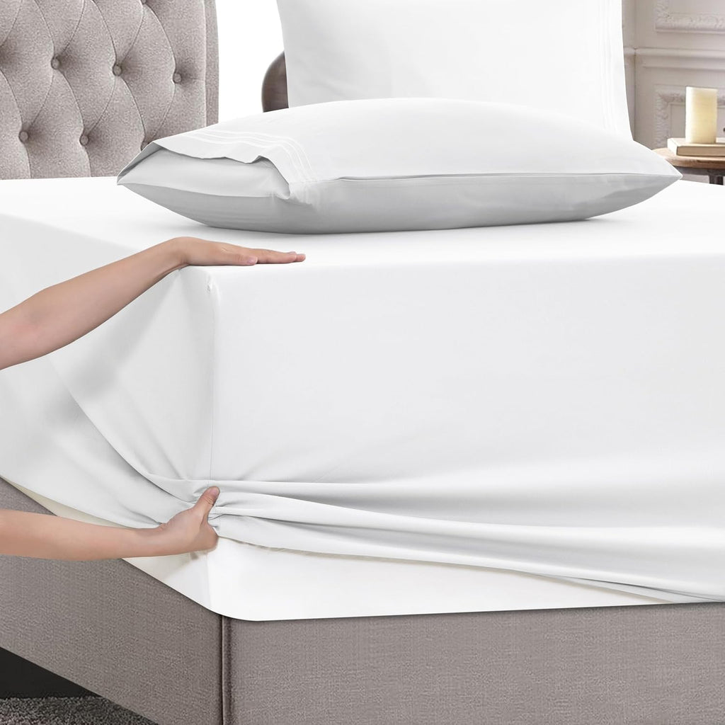 MocassiLuxuryBedding Mocassi Cal King Size 4-Piece Bed Sheet Set - 1800 Hotel Quality Microfiber 18-24 Inches Extra Deep Pocket Fitted Shee…