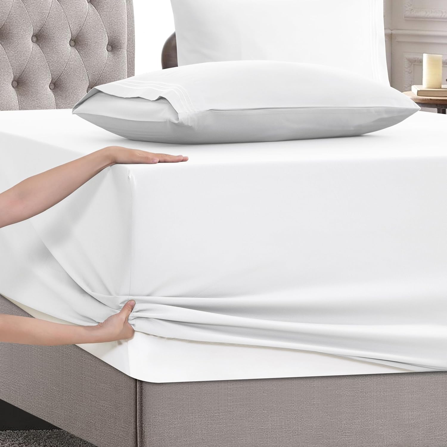MocassiLuxuryBedding Mocassi Cal King Size 4-Piece Bed Sheet Set - 1800 Hotel Quality Microfiber 18-24 Inches Extra Deep Pocket Fitted Shee…