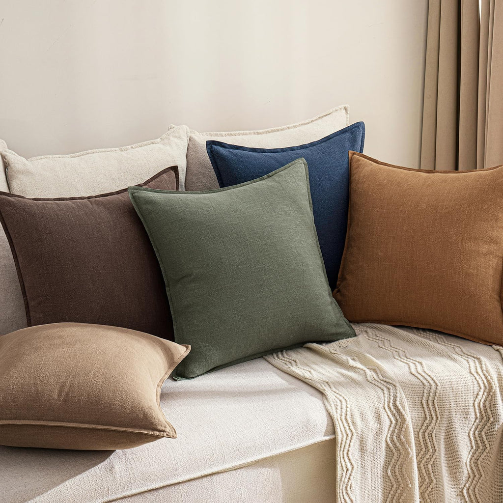 Anroduo Pack of 2 Decorative Linen Pillow Covers Brown Euro Sham Neutral Farmhouse Boho Soild Cushion Case Soft Accent Pillowcase for Couch…