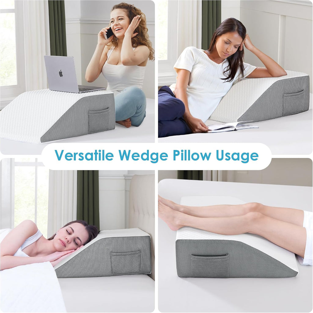 Cozymaker 10" Leg Elevation Pillows for Swelling, Cooling Gel Memory Foam Wedge Pillows for After Surgery, Sciatica Back Knee Hip Ankles,…