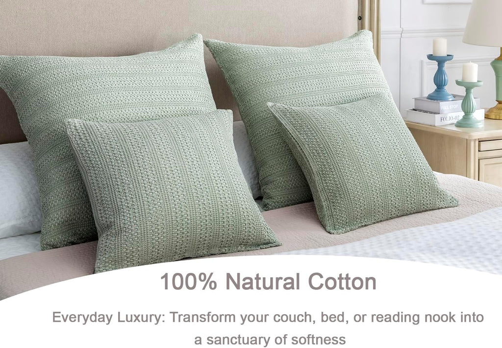 Cocoploceus 1pc Sage Green Pillow Cover 18x18 Boho Throw Pillow Covers Decorative Pillow Shams Stone Washed Cotton Pillowcase for Couch Sof…
