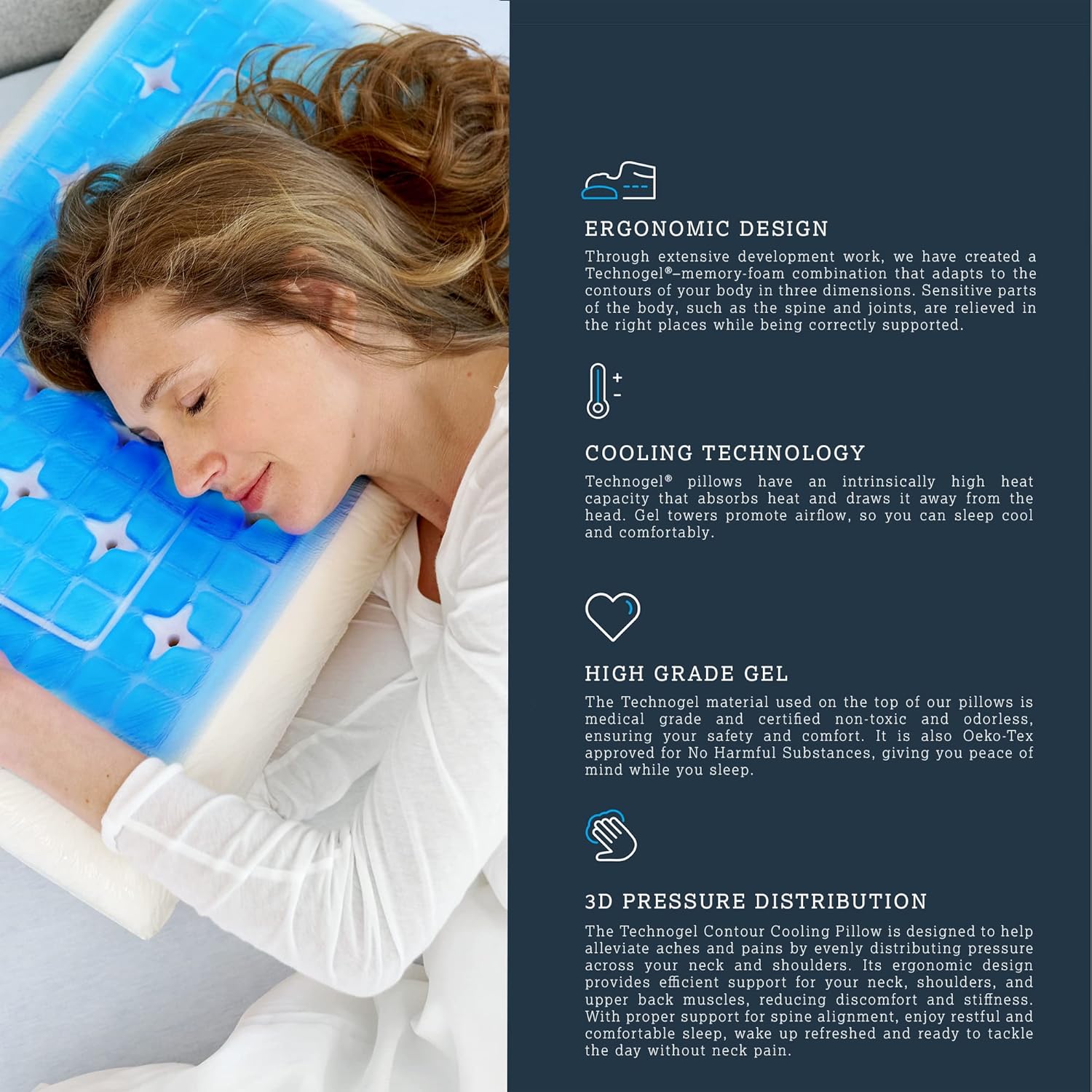 Technogel Anatomic Cooling Gel Pillow – Dual-Height (5.5" & 4.5") Cervical Spine Support, Memory Foam Base, Washable Cover, Side & Back Sle…