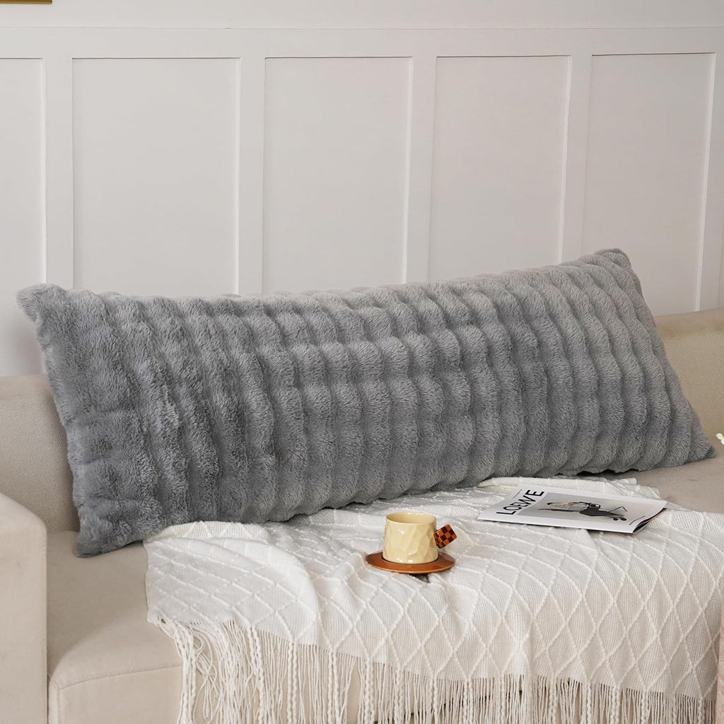 Uhamho Fluffy Faux Fur Body Pillowcase, Luxury Bubble Waffle Carved Plush Long Size 21"x54" Body Pillow Cover for Adults and Children Soft…