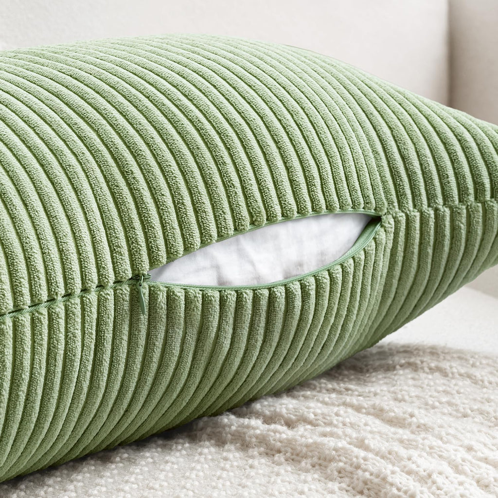 MIULEE Decorative Long Body Lumbar Throw Pillow Cover 14x36 Inch for Bed Couch Bedroom Bench, Soft Corduroy Rectangle Sage Green Pillow…