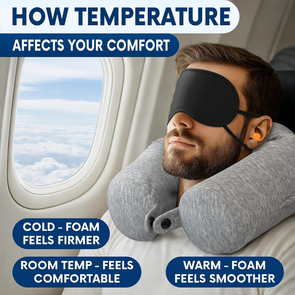 Twist Memory Foam Neck Pillow Travel Airplane, Car & Train - Adjustable & Bendable Airplane Pillow for Long Flight, Breathable, Washable…