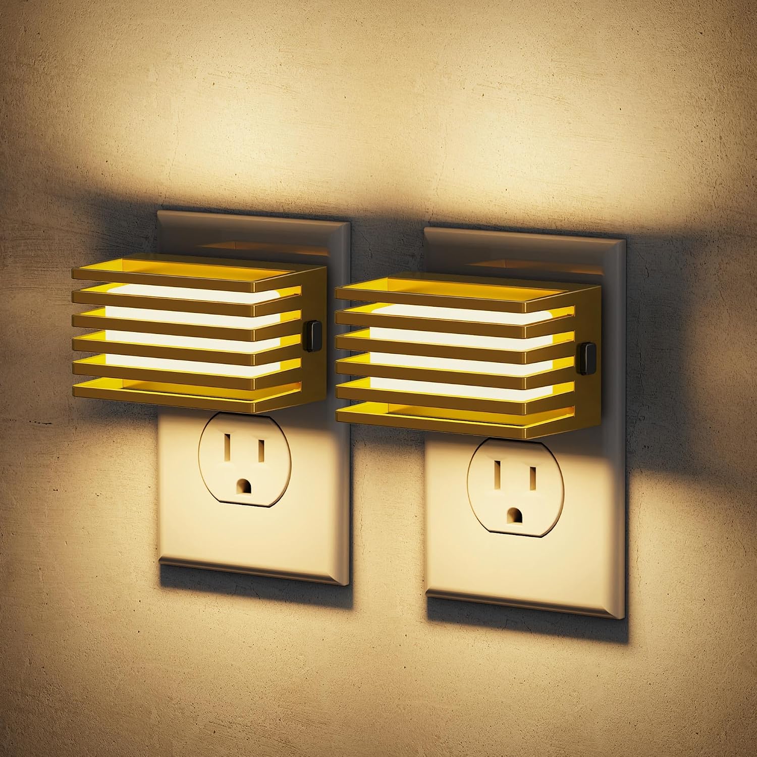 JandCase LED Night Light, Gold Night Lights Plug into Wall with Dusk to Dawn Sensor, Dimmable Plug in Night Light [2 Pack], Adjustable…