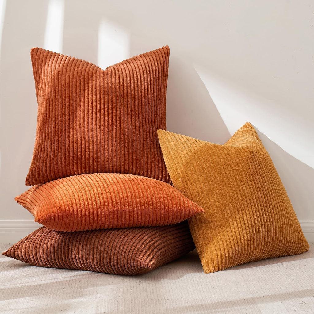Miulee Boho Farmhouse Throw Pillow Covers 18x18 Inch Set of 4 Mordern Nordic Cushion Covers Soft Corduroy Home Decor for Couch Bed Sofa Liv…