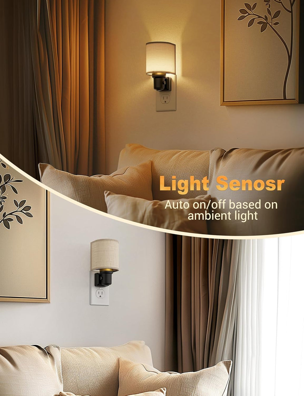 JandCase Night Lights Plug into Wall, LED Night Light Dimmable, Nightlight with Auto On Off Light Sensor, Warm White 3000K Night Lights…