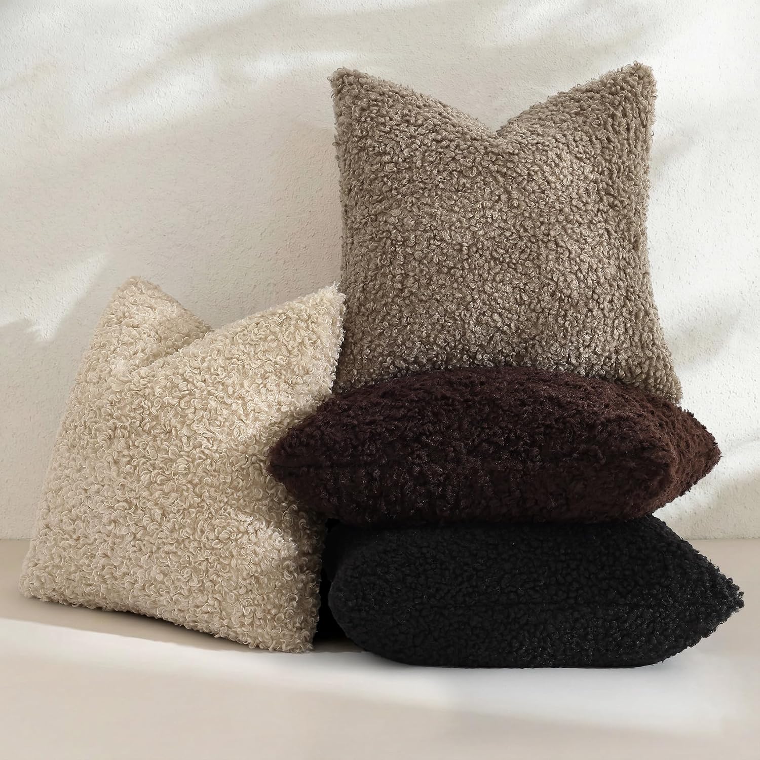 decorUhome Pack of 2 Throw Pillow Covers 22x22 Inch, Faux Fur Decorative Sherpa Pillow Covers Fuzzy Accent Soft Sheepskin Fleece Pillow Cas…