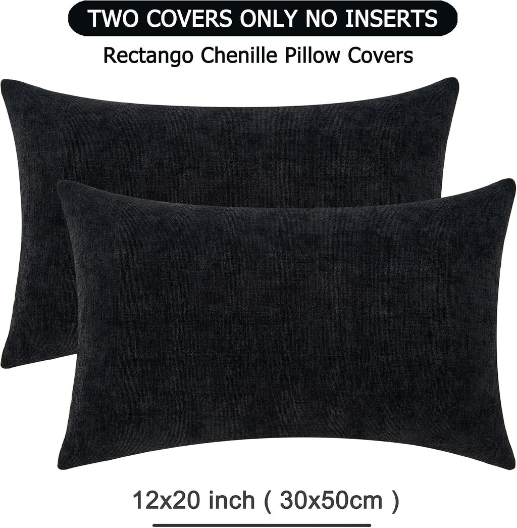 Gawamay Lumbar Pillow Cover Decorative Rectangle Throw Pillow Covers 12"x20" Inch Set of 2, Super Soft Chenille Pillowcase for Living Room…