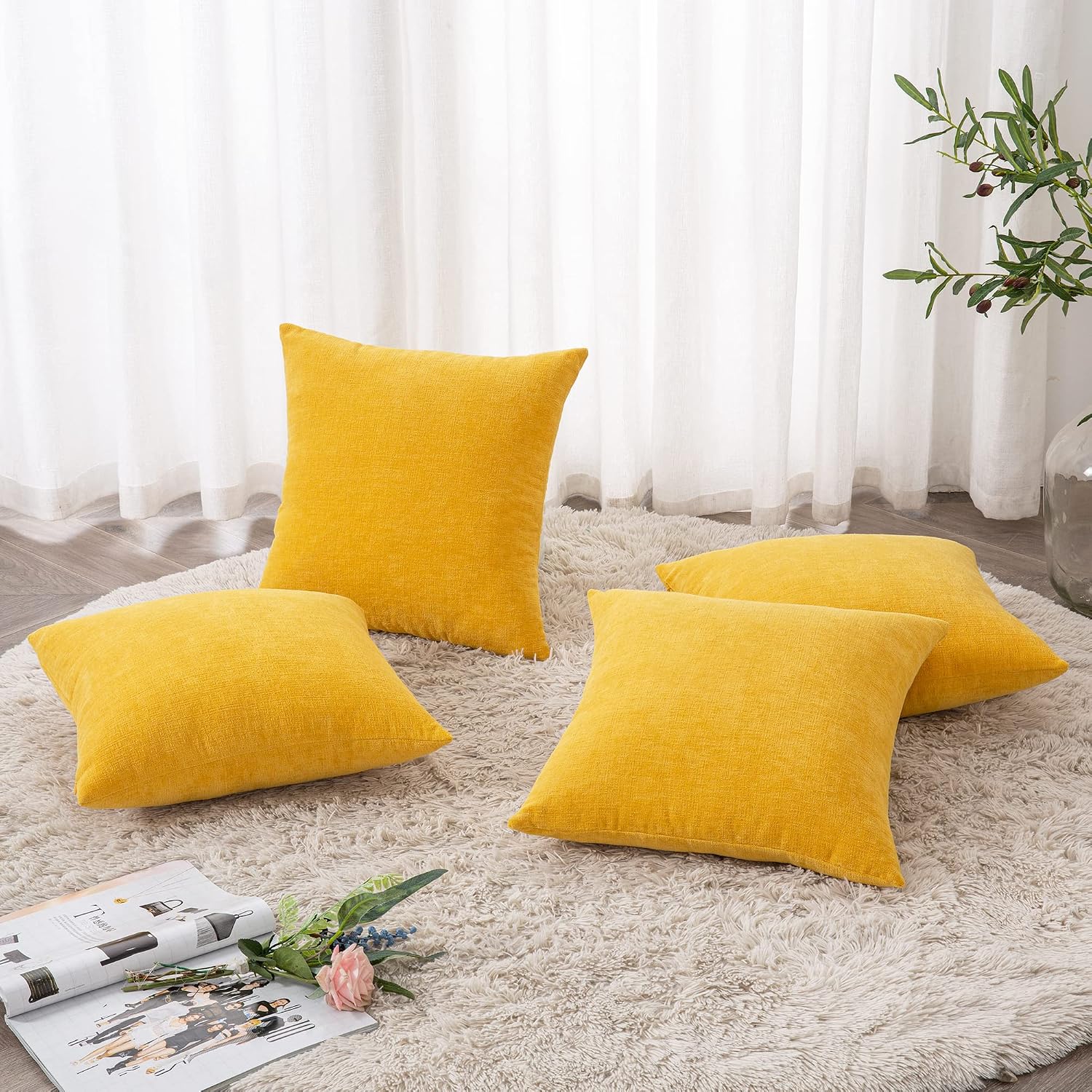 Gawamay Decorative Square Throw Pillow Covers 18"x18" Inch Set of 4, Super Soft Chenille Pillows Cover Fall Pillowcase for Living Room Bedr…
